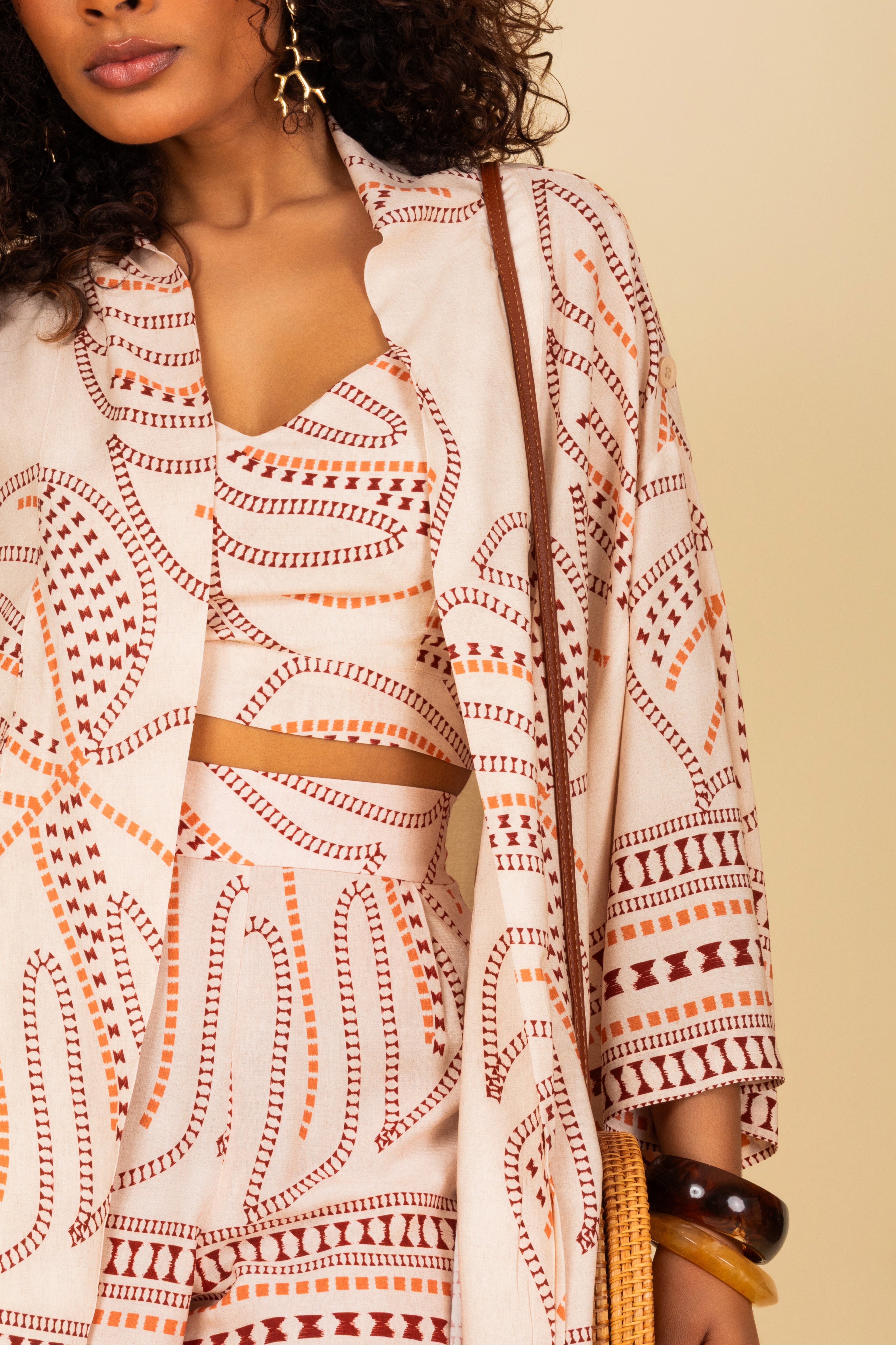 Trijunto estampado com kimono