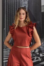 Conjunto de cropped com calça pantacourt