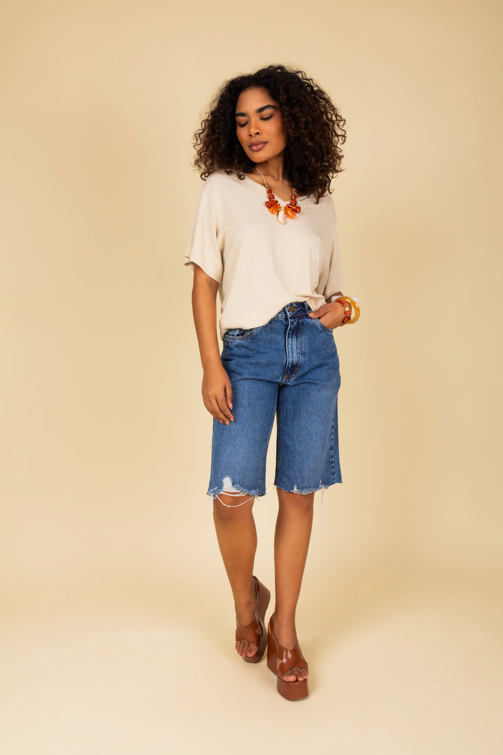 Blusa em malha decote v