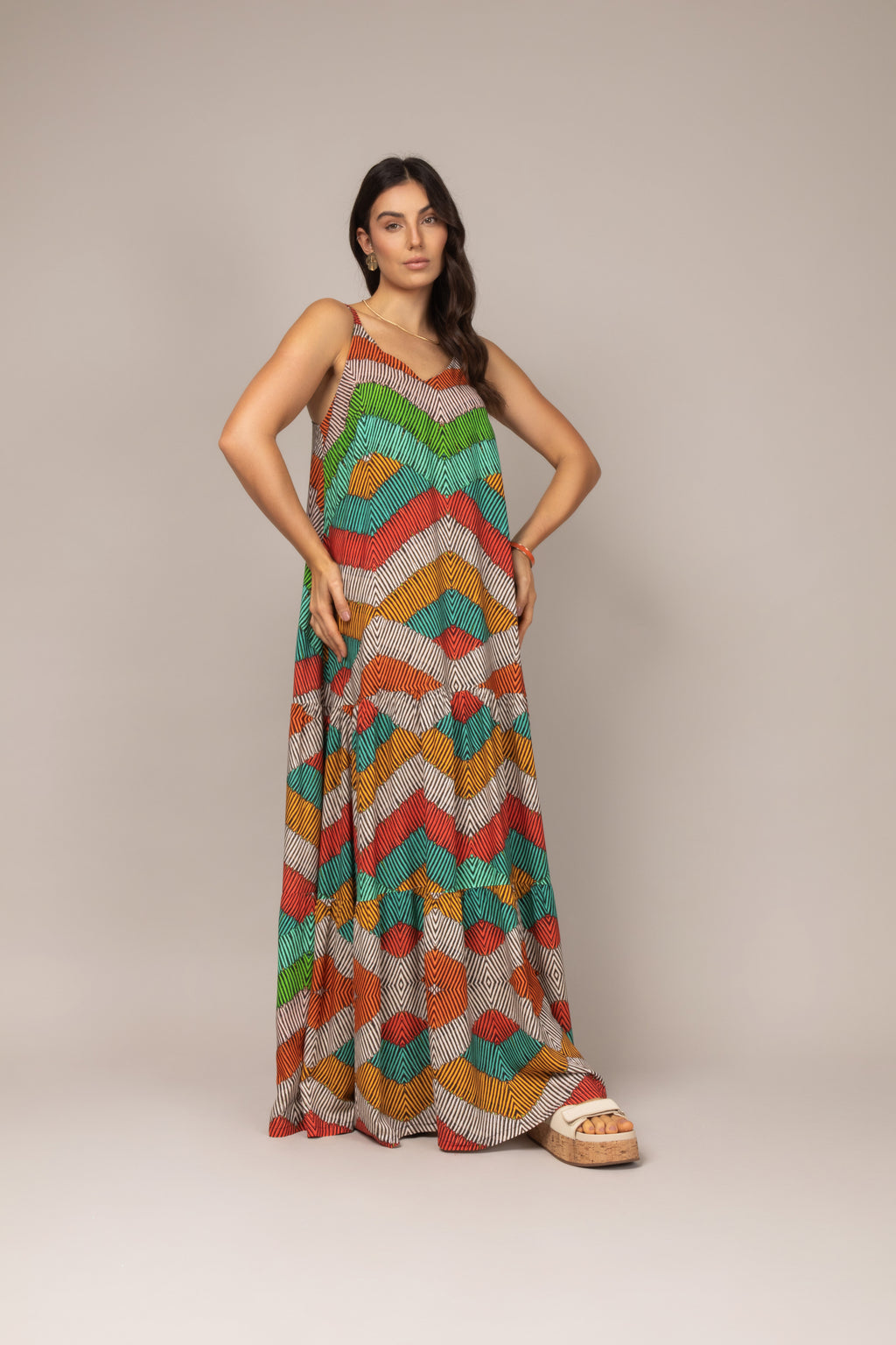 Vestido longo geometric colors