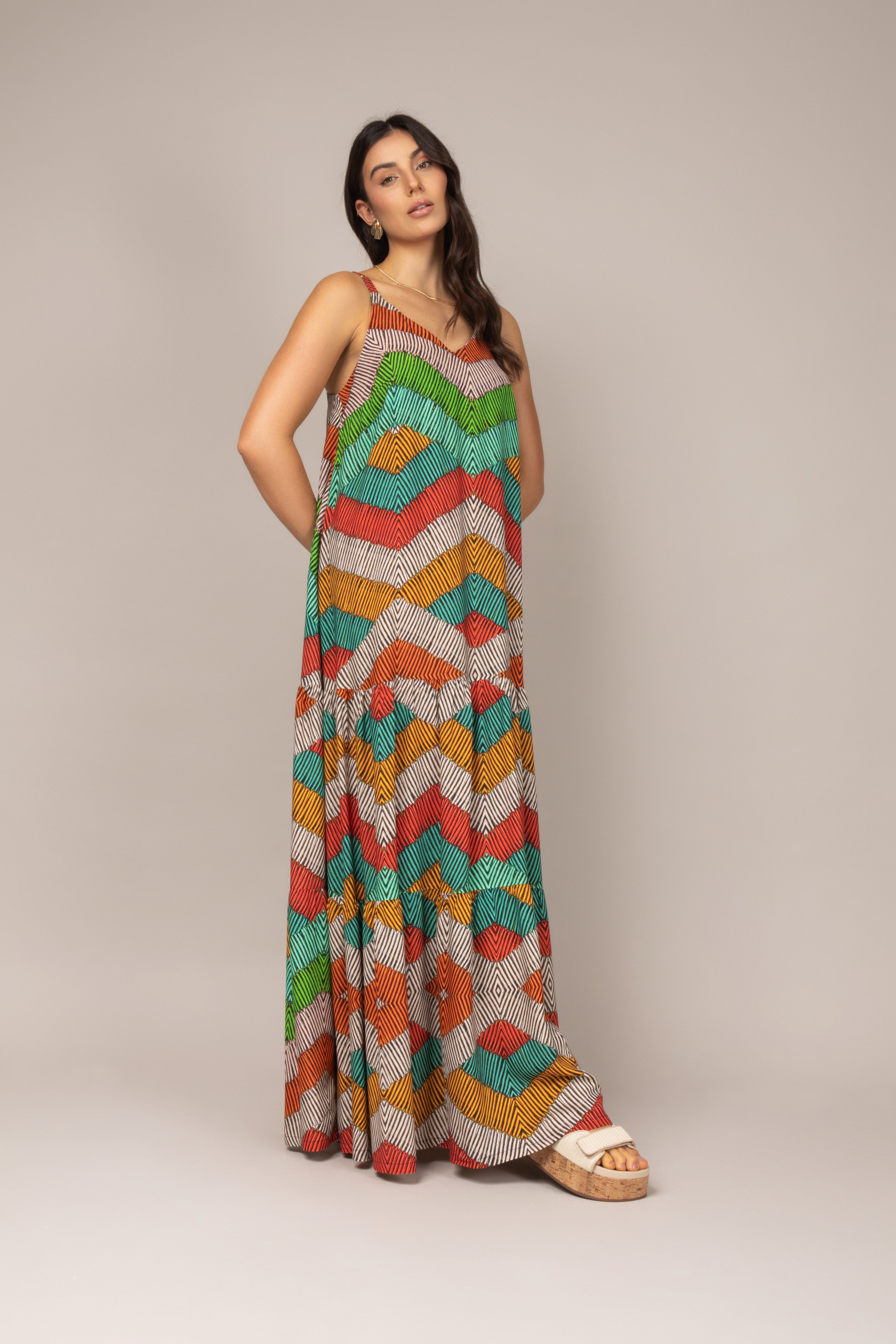 Vestido longo geometric colors
