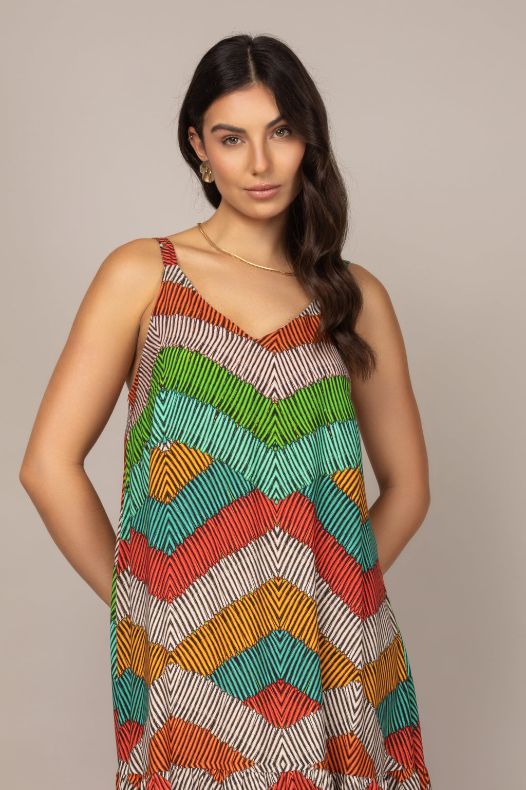 Vestido longo geometric colors