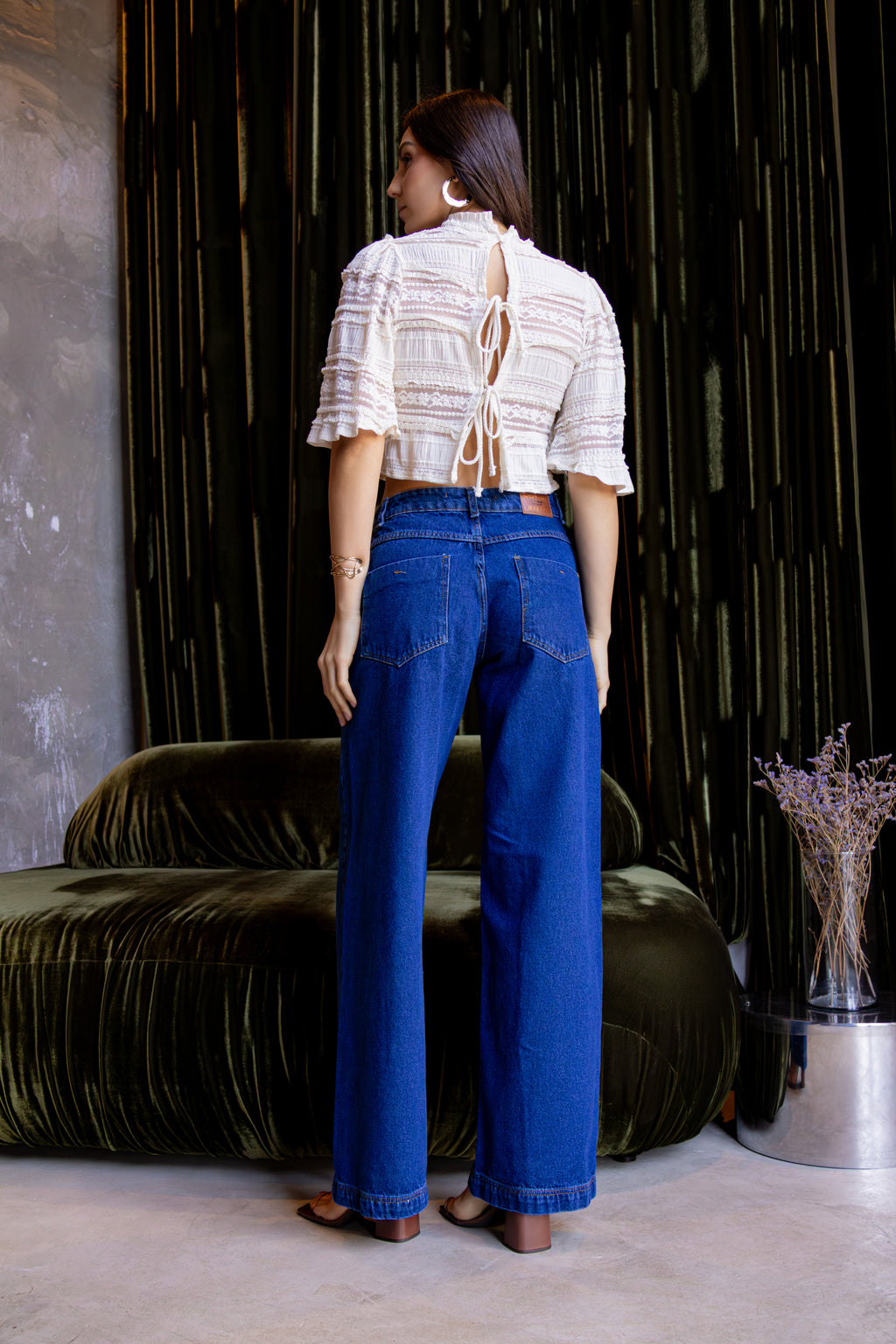 Blusa cropped de renda