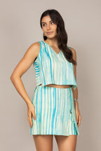 Conjunto de cropped e short saia