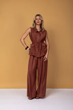 Calça pantalona com cintura alta