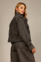 Jaqueta jeans cargo verde militar