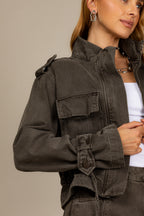 Jaqueta jeans cargo verde militar