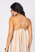 Vestido longo listrado multicolorido