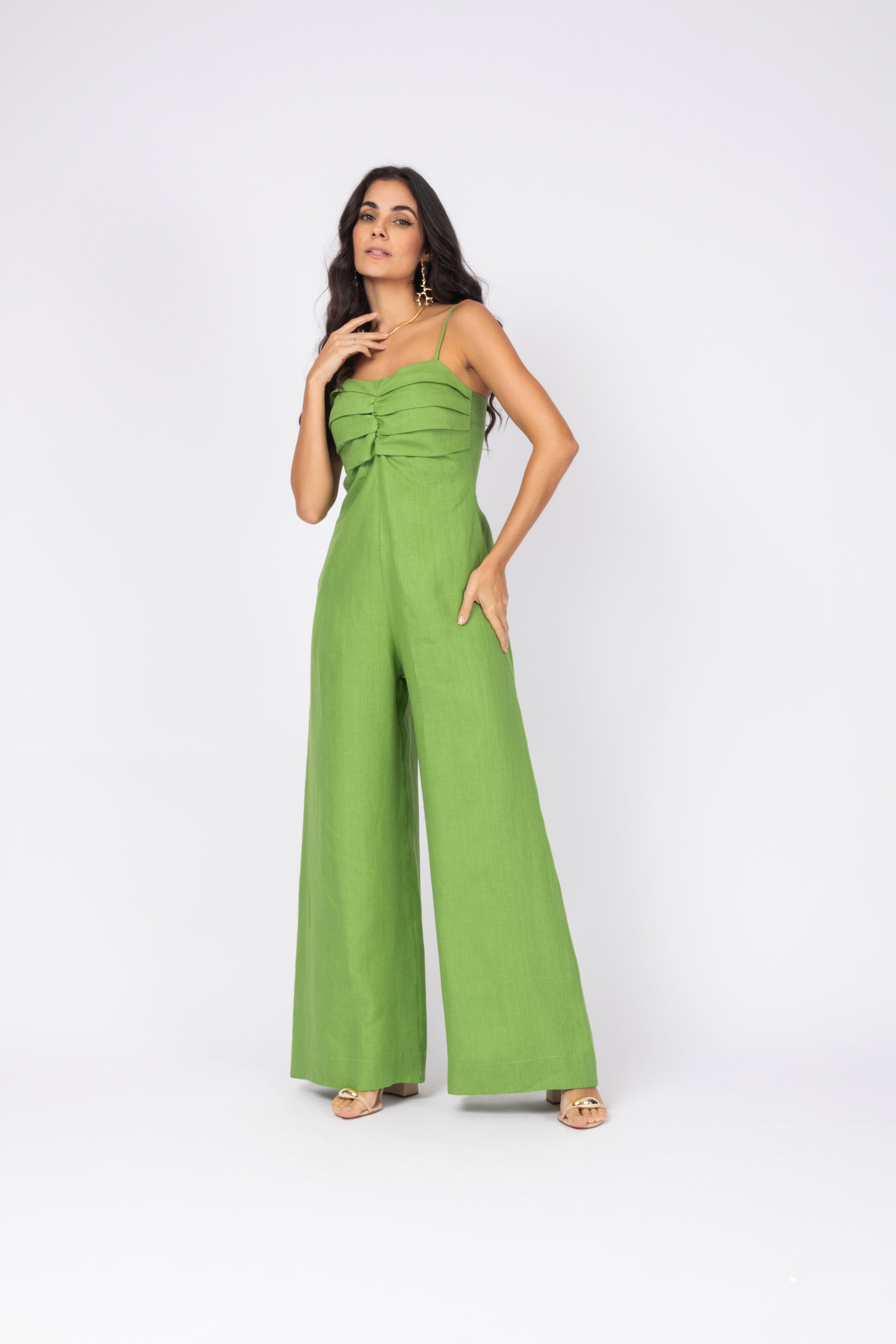 Macacão linho wide leg