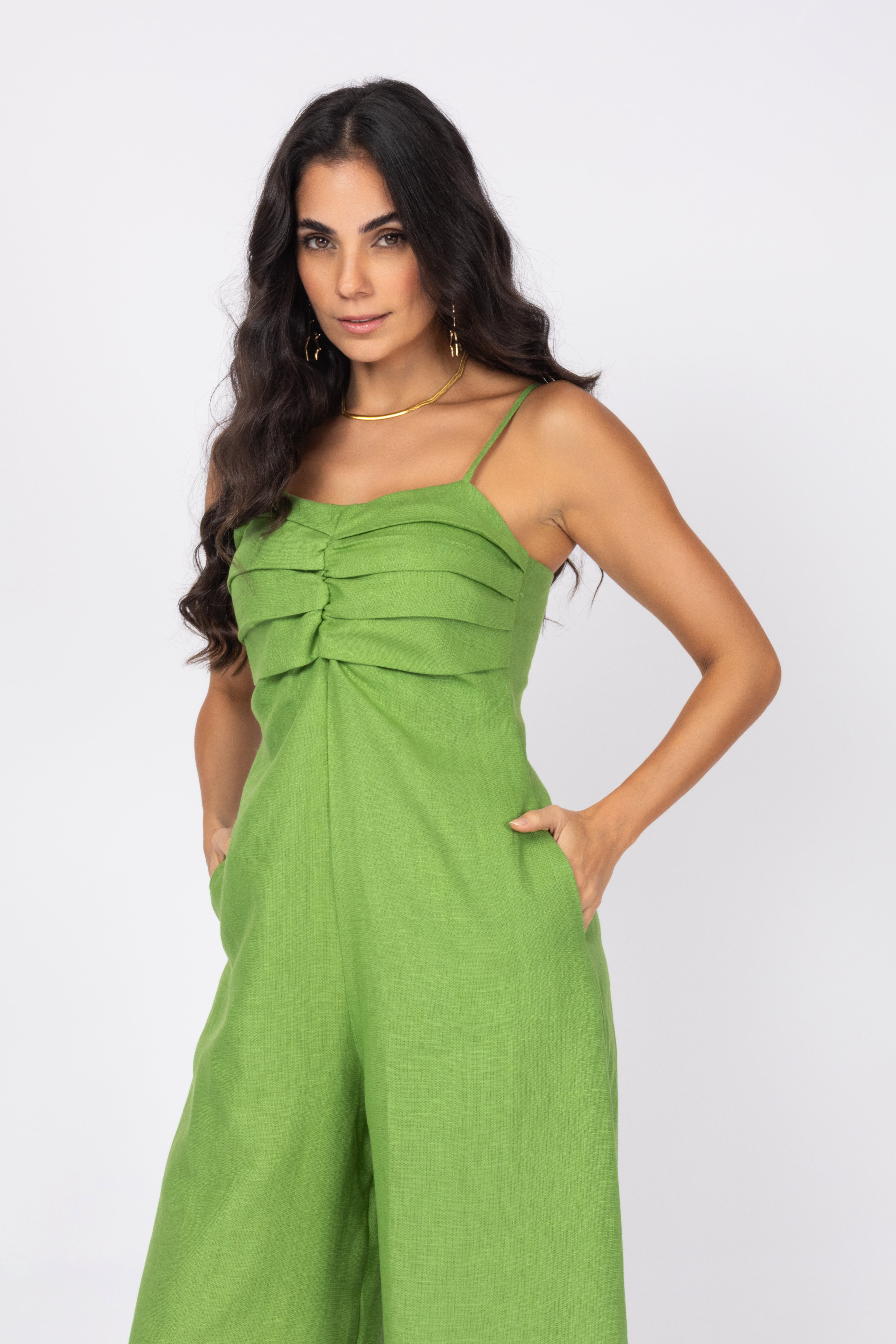 Macacão linho wide leg