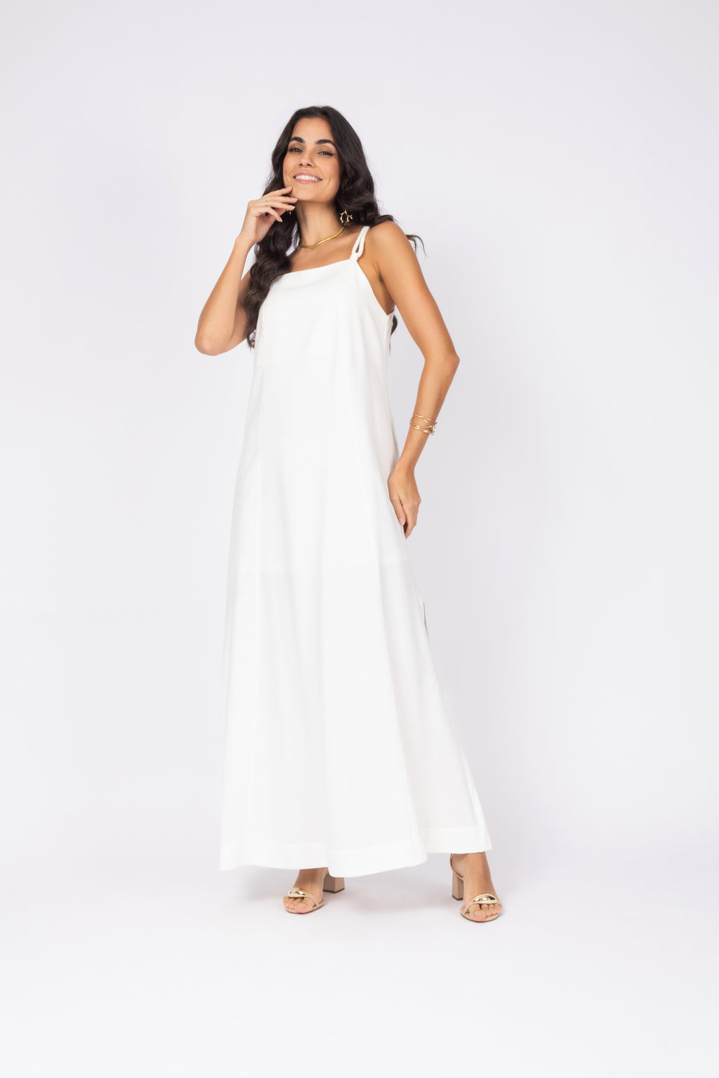 Vestido longo em viscose com alças