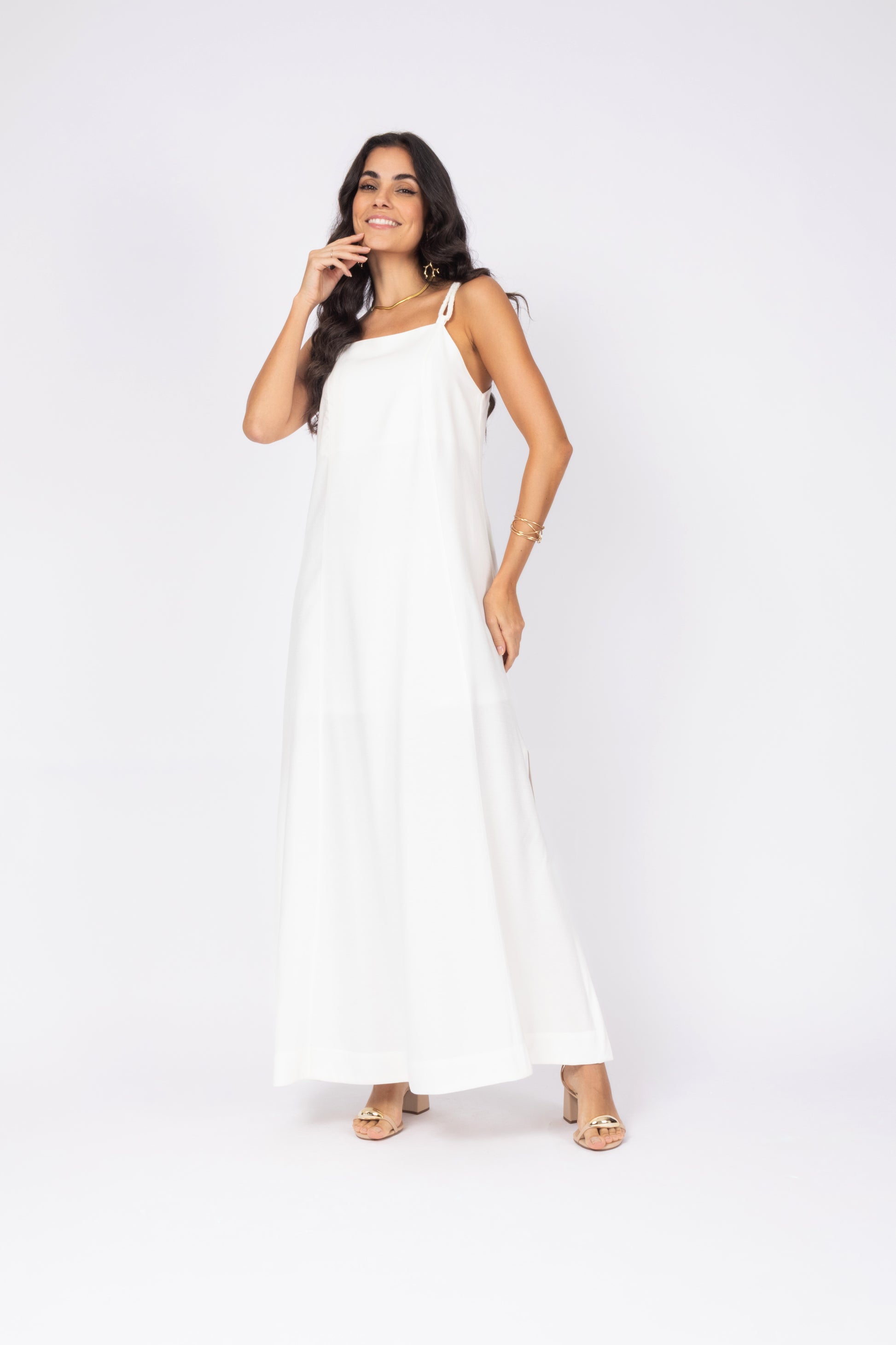 Vestido longo em viscose com alças