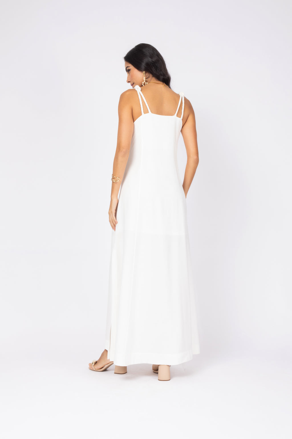 Vestido longo em viscose com alças
