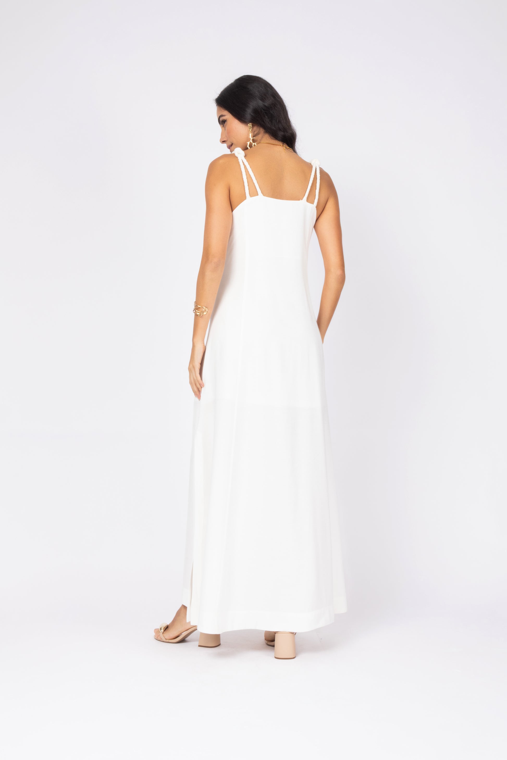Vestido longo em viscose com alças