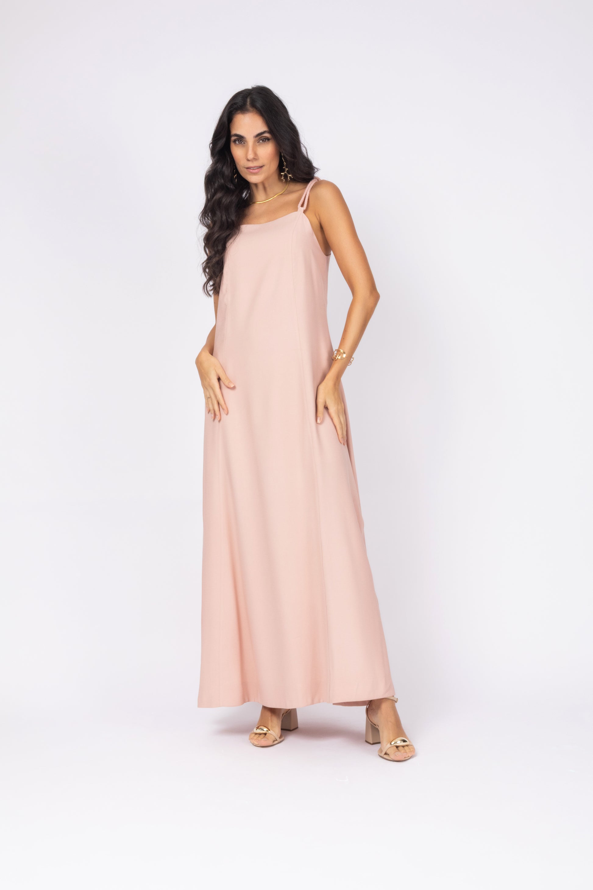 Vestido longo em viscose com alças