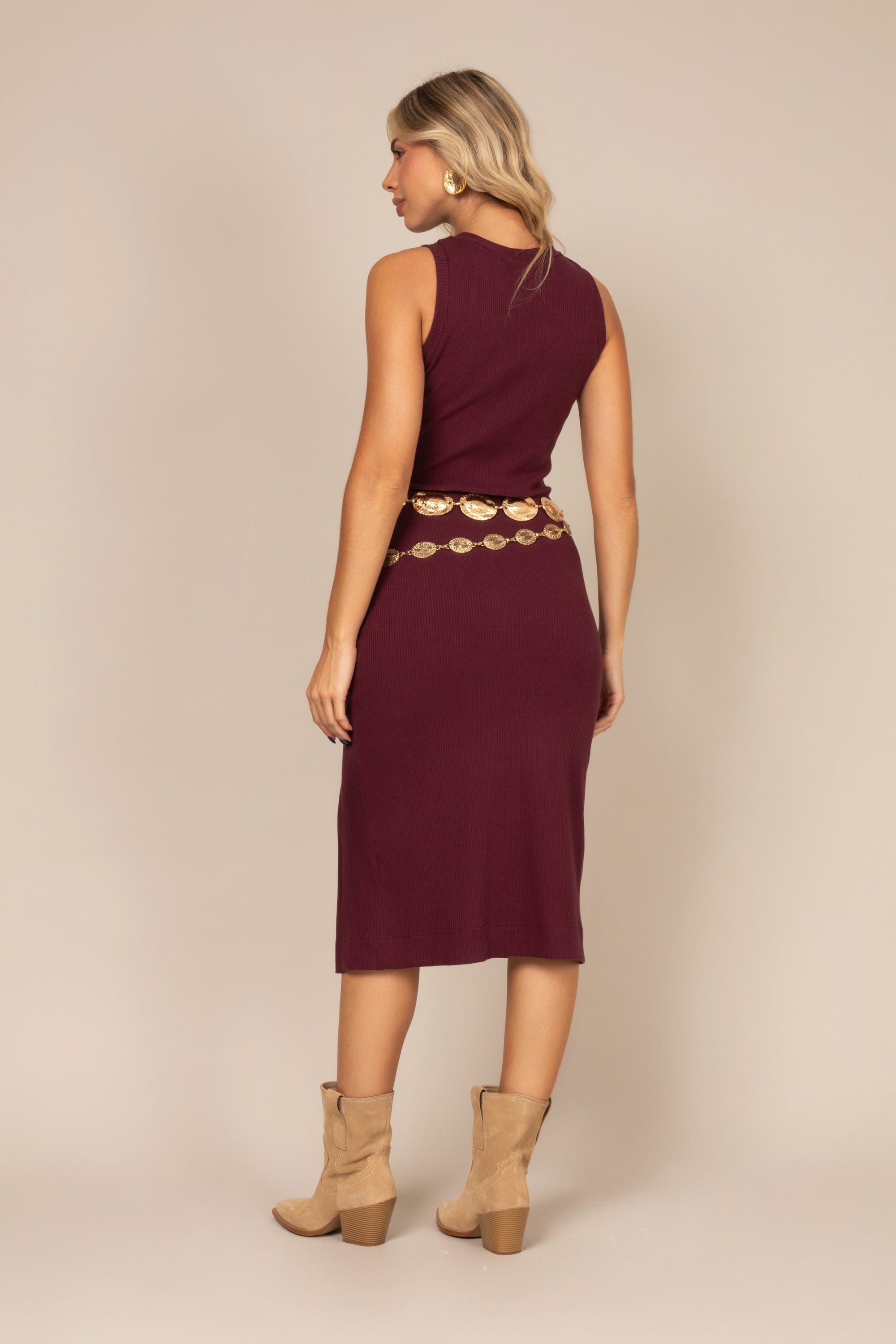 Vestido midi com drapeado na cintura