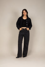 Calça jeans wide leg black strass