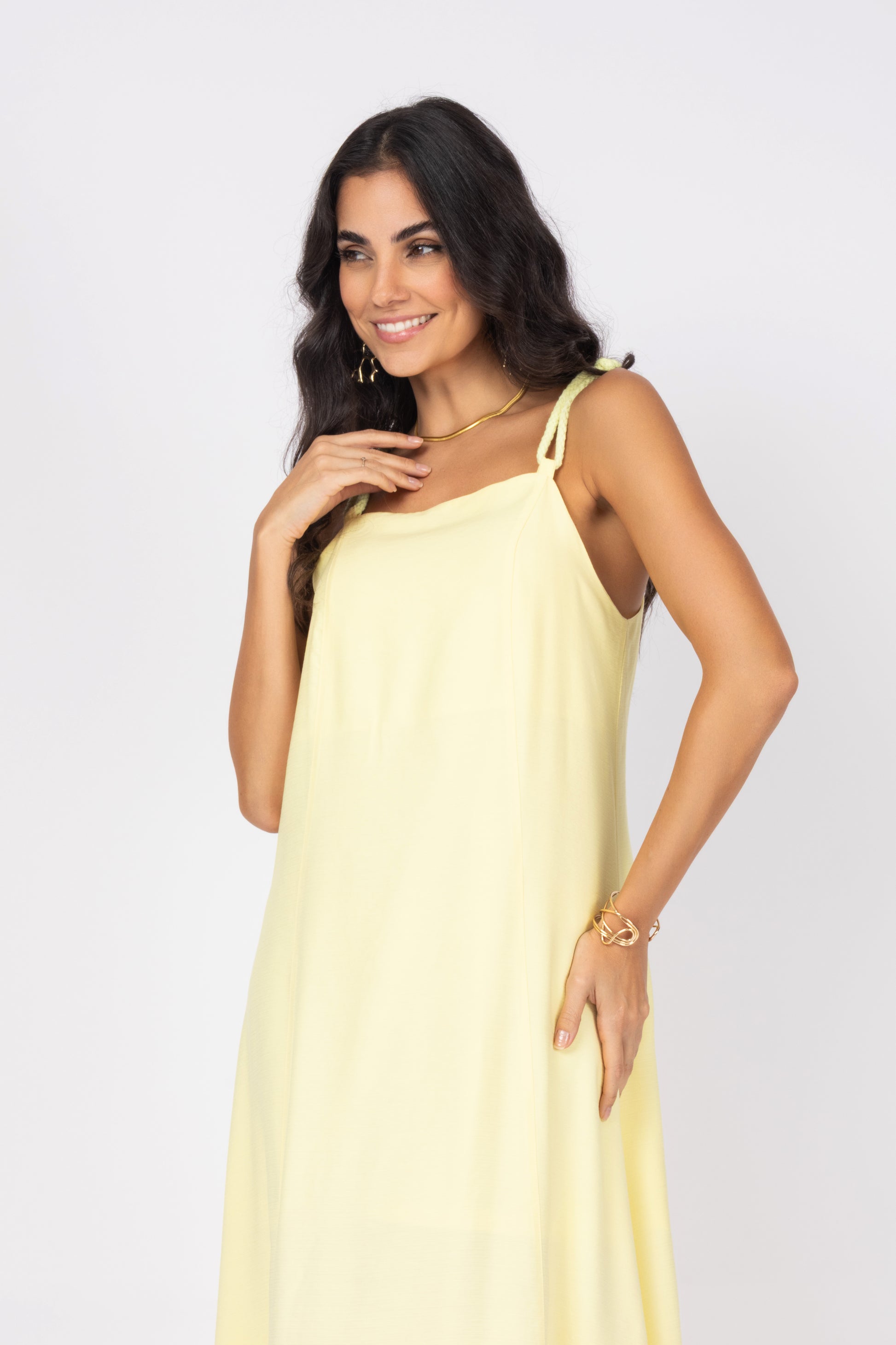 Vestido longo em viscose com alças