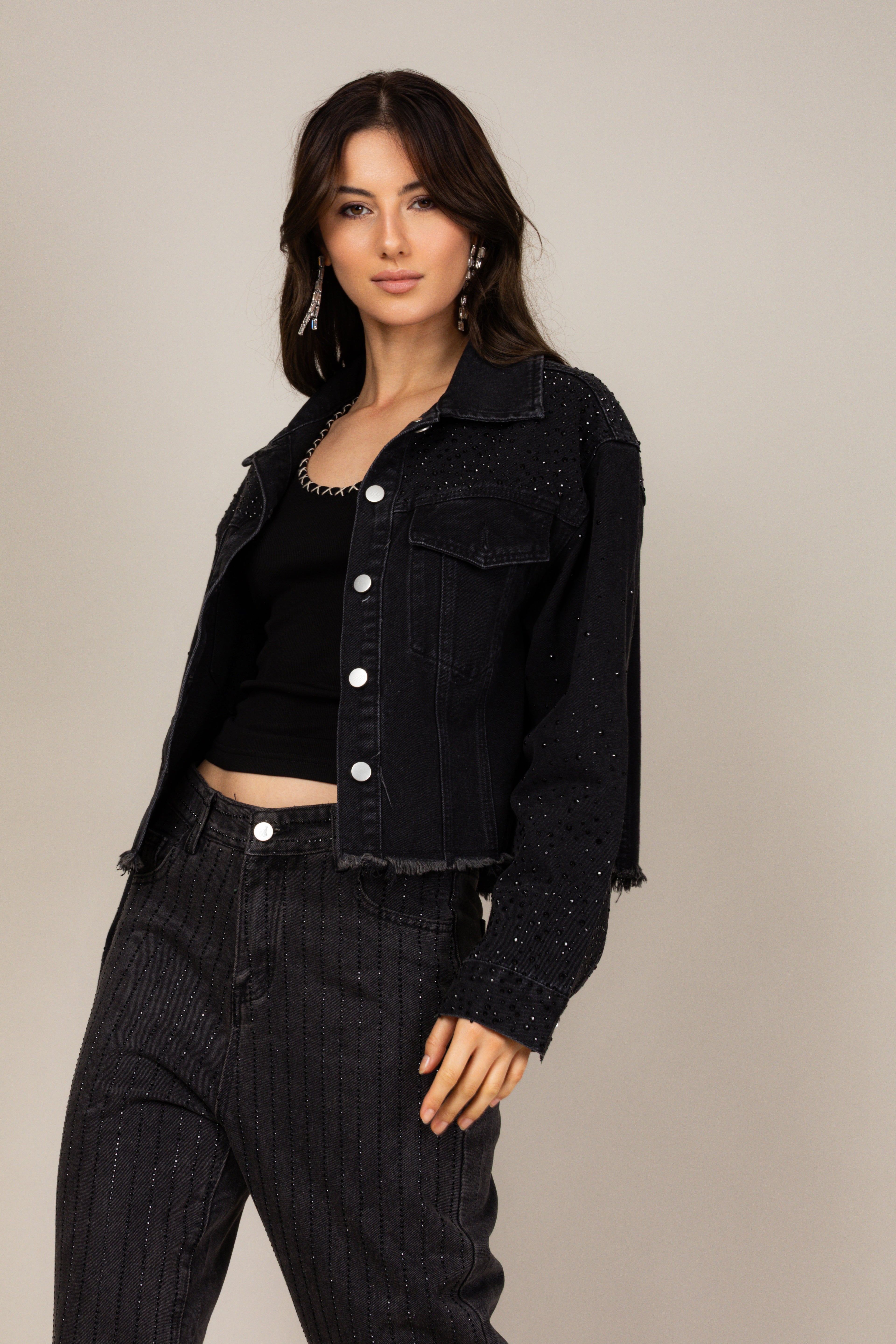 Jaqueta jeans black strass
