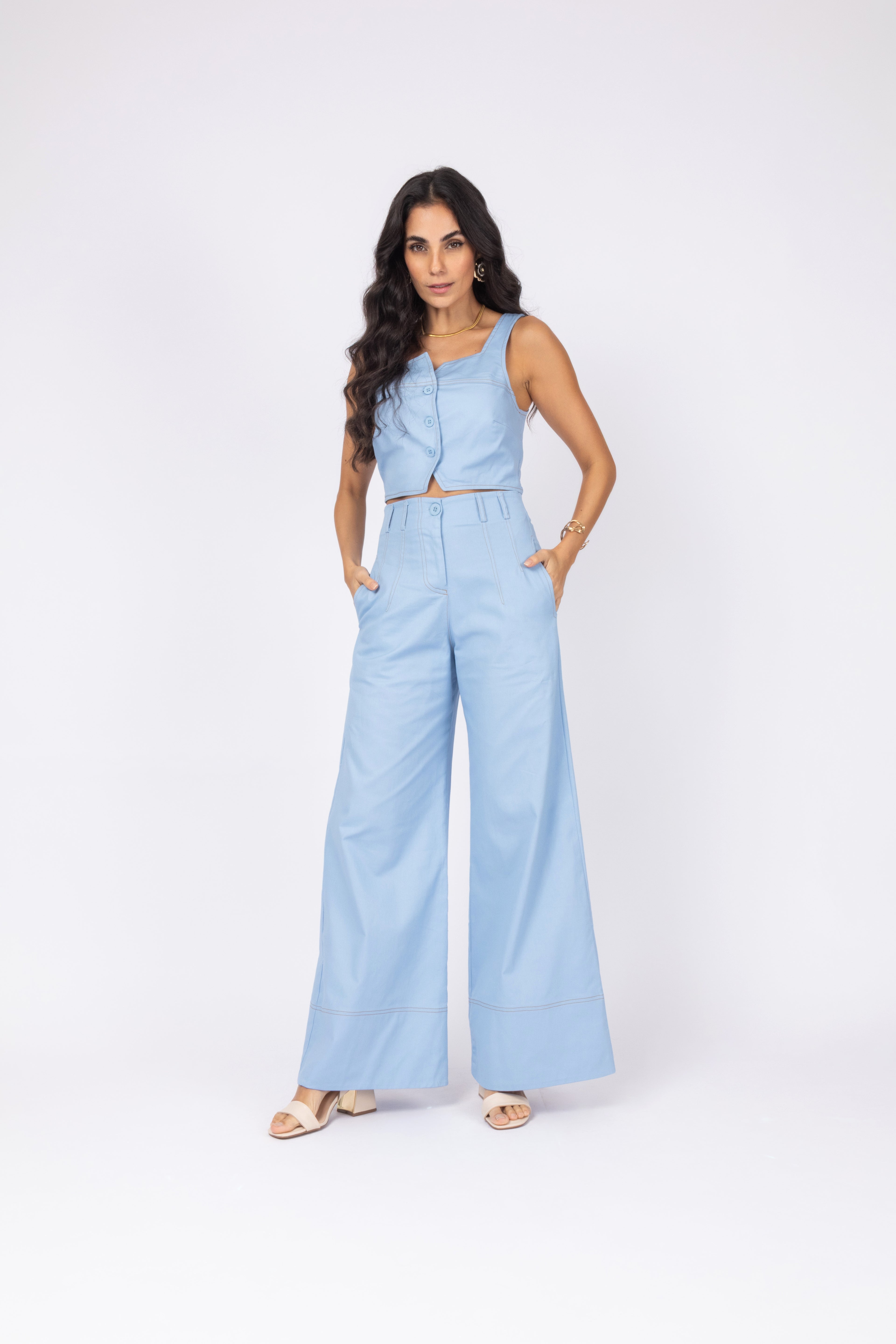 Conjunto cropped e calça wide