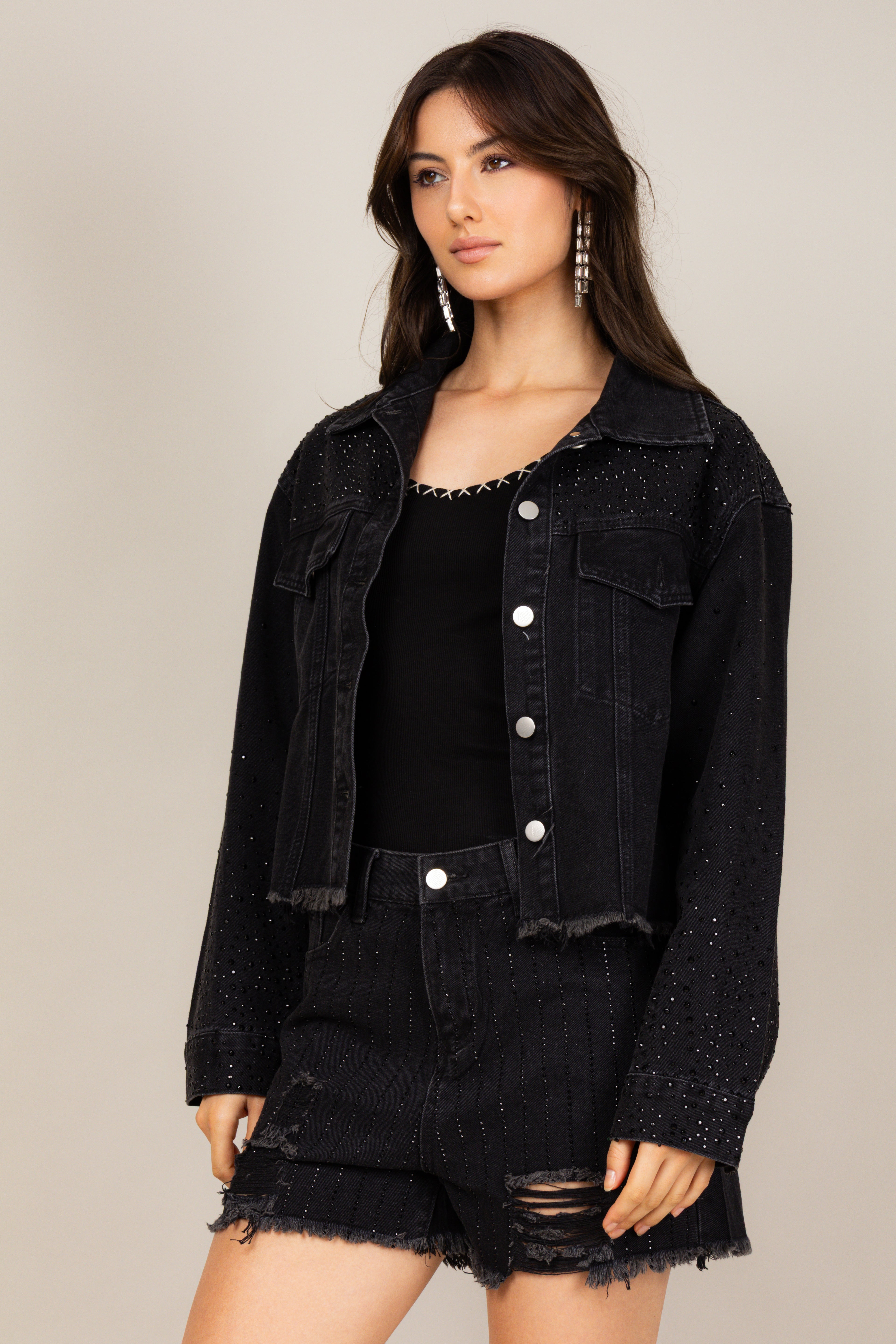Jaqueta jeans black strass