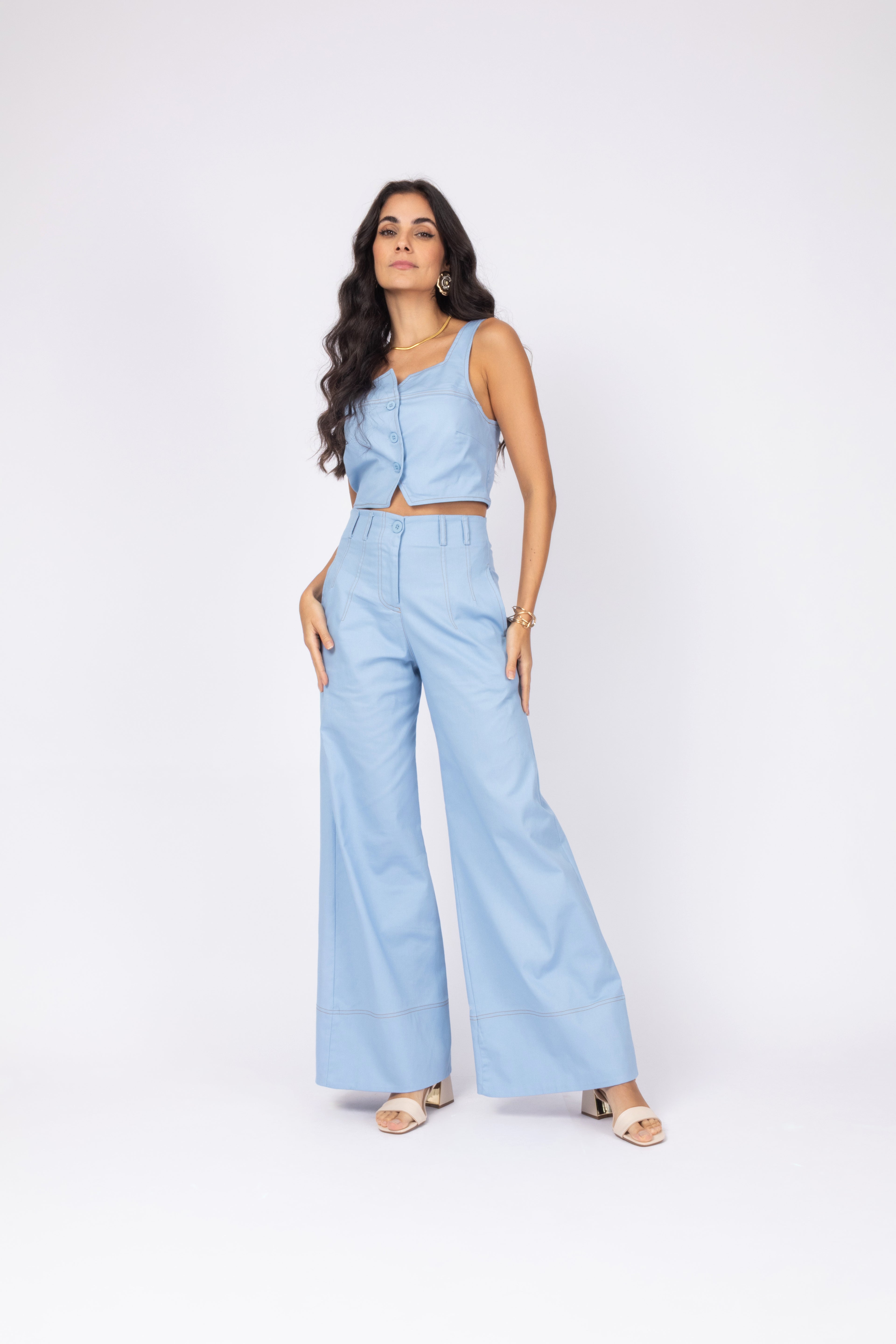 Conjunto cropped e calça wide