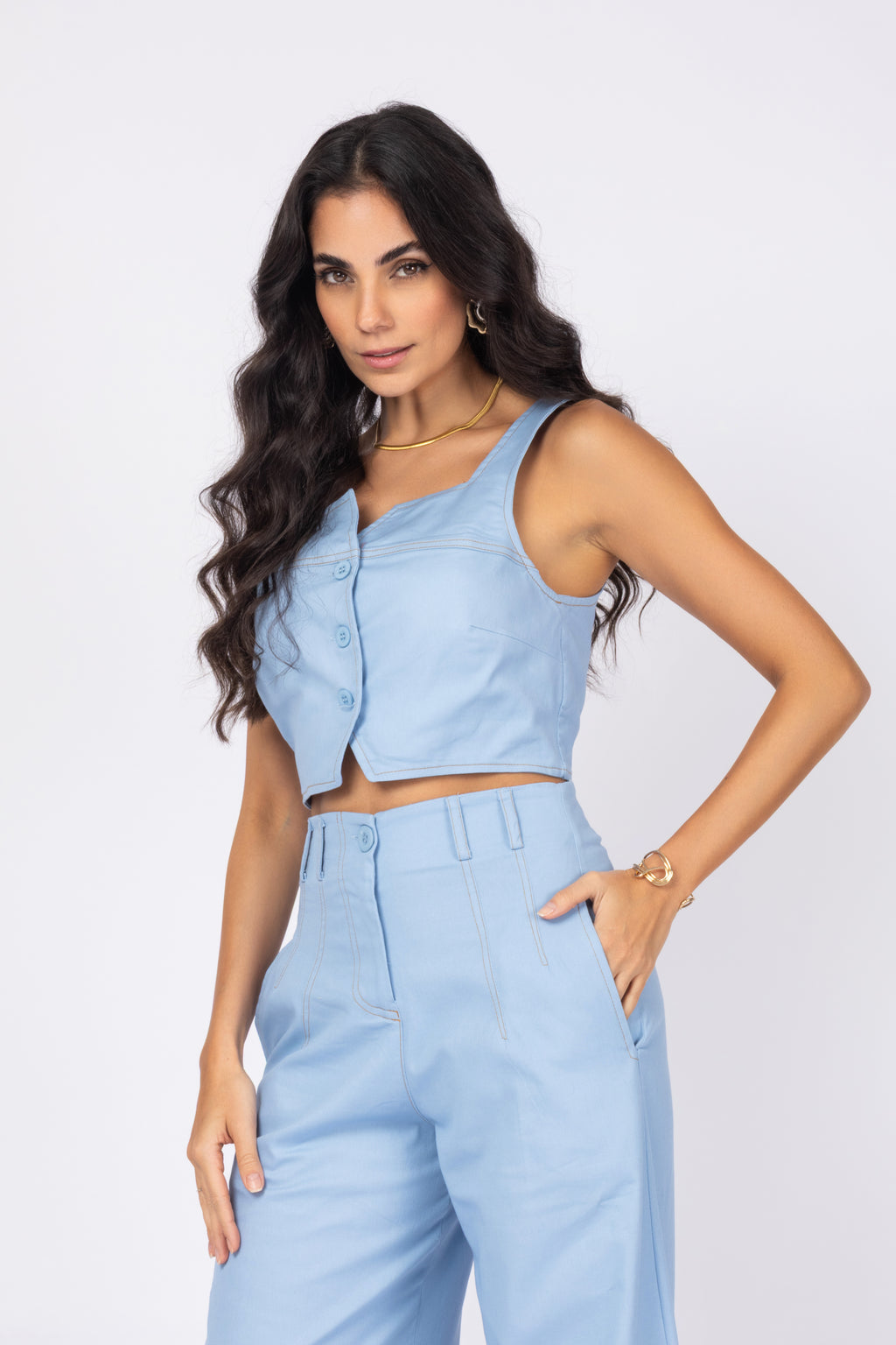 Conjunto cropped e calça wide