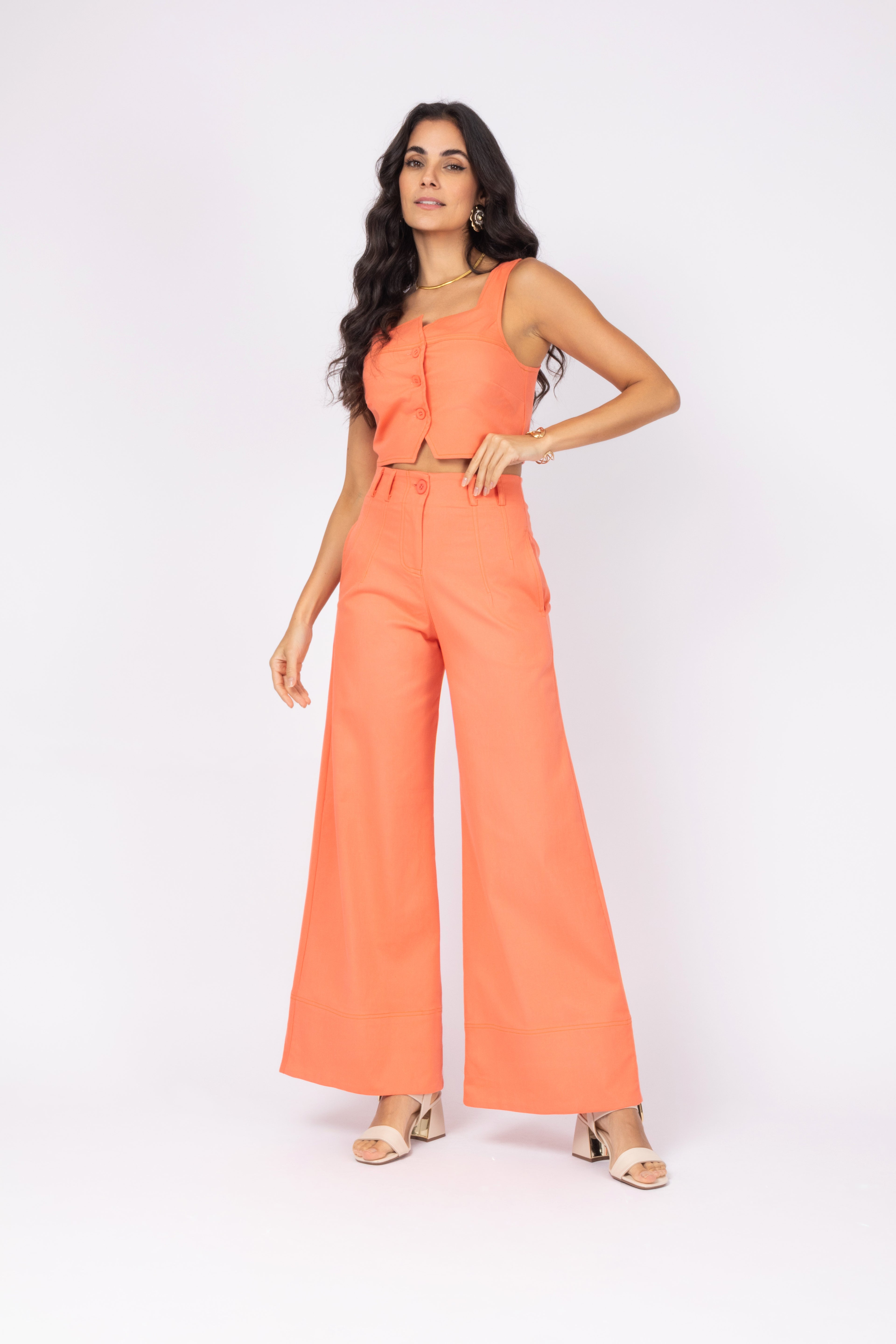 Conjunto cropped e calça wide