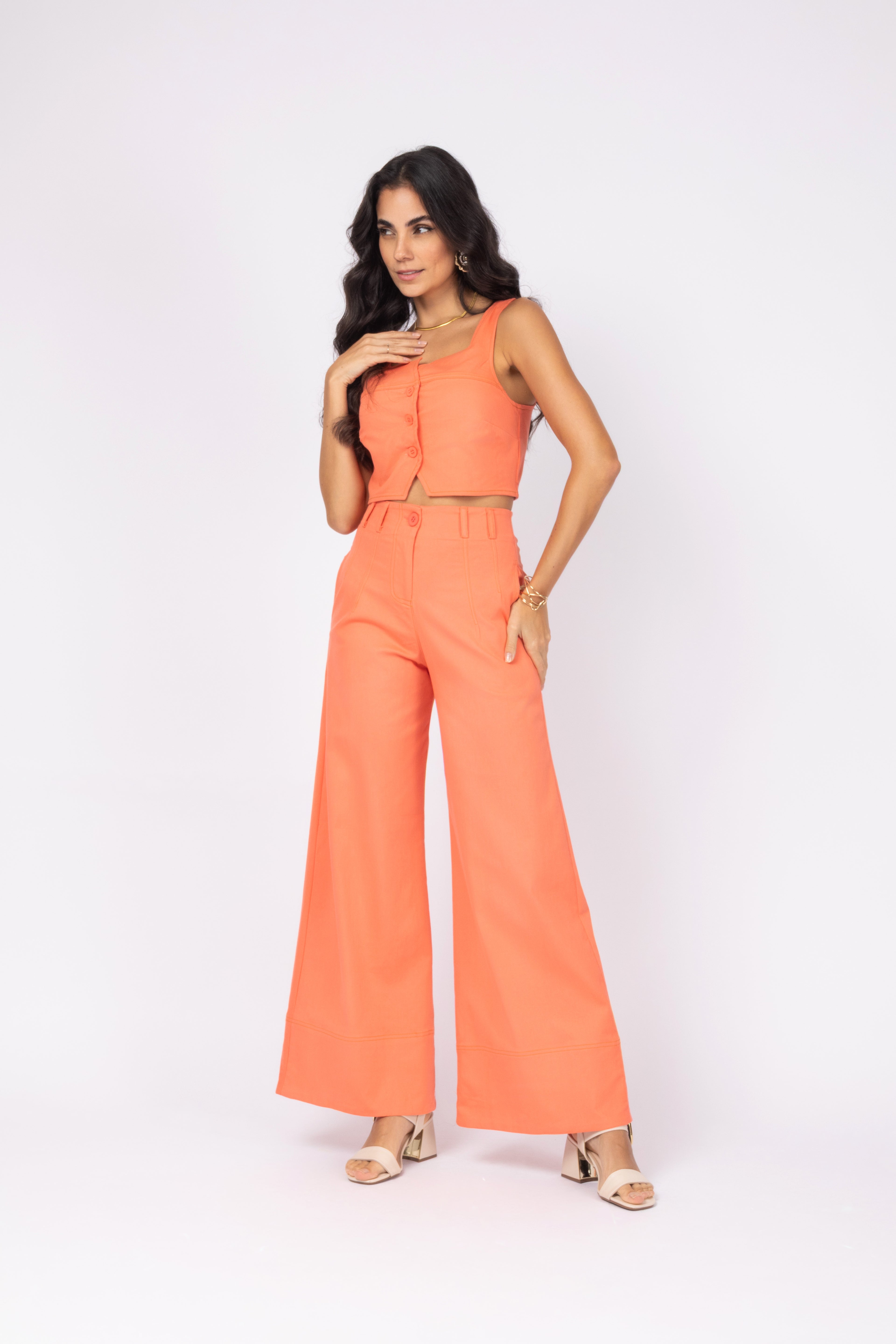 Conjunto cropped e calça wide