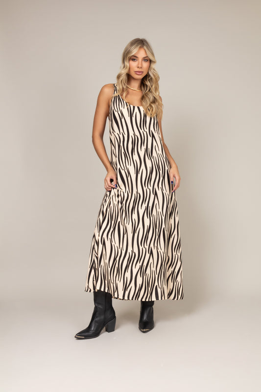 Vestido longo animal print zebra