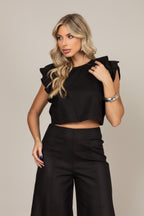 Conjunto de cropped com calça pantacourt