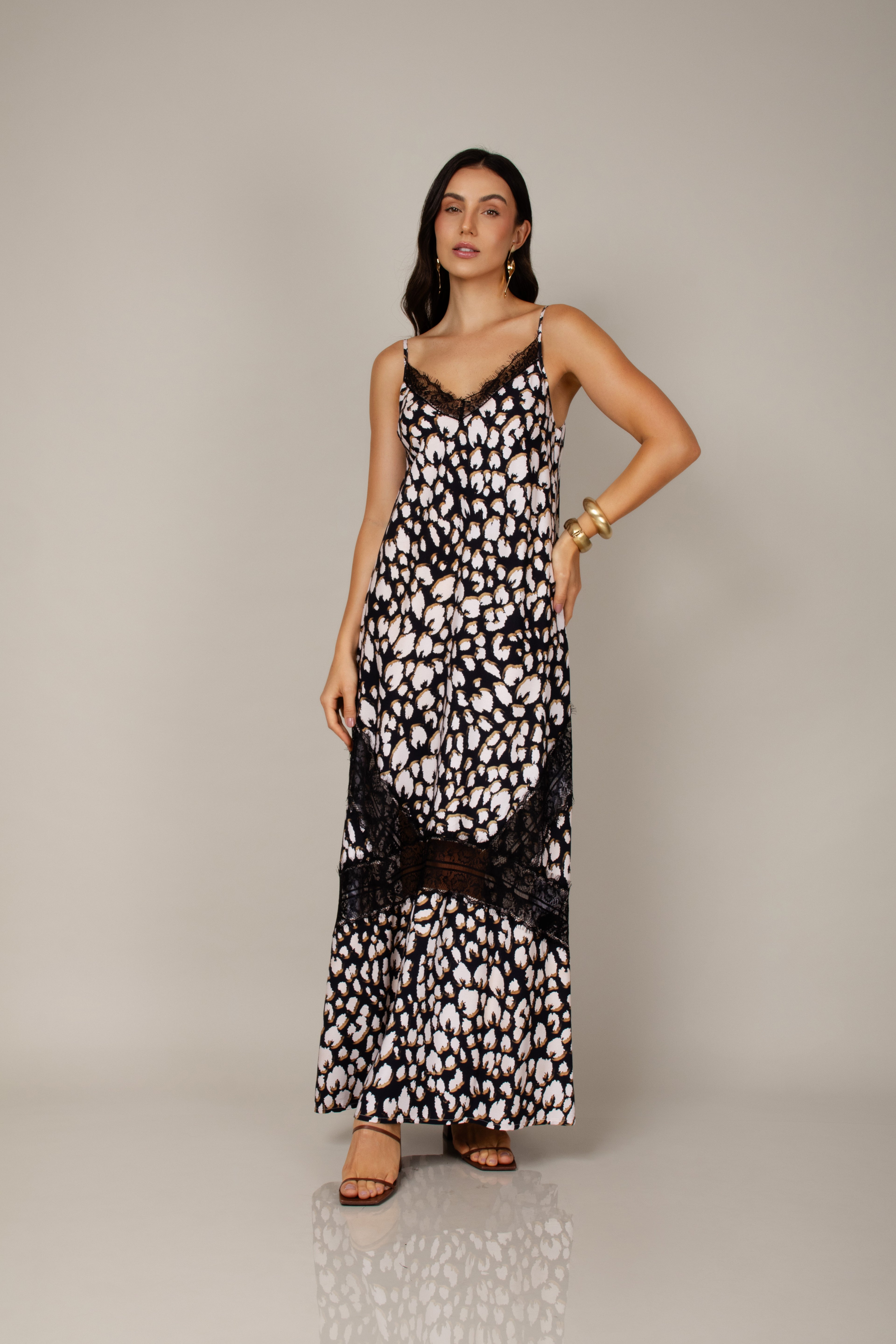 Vestido longo animal print