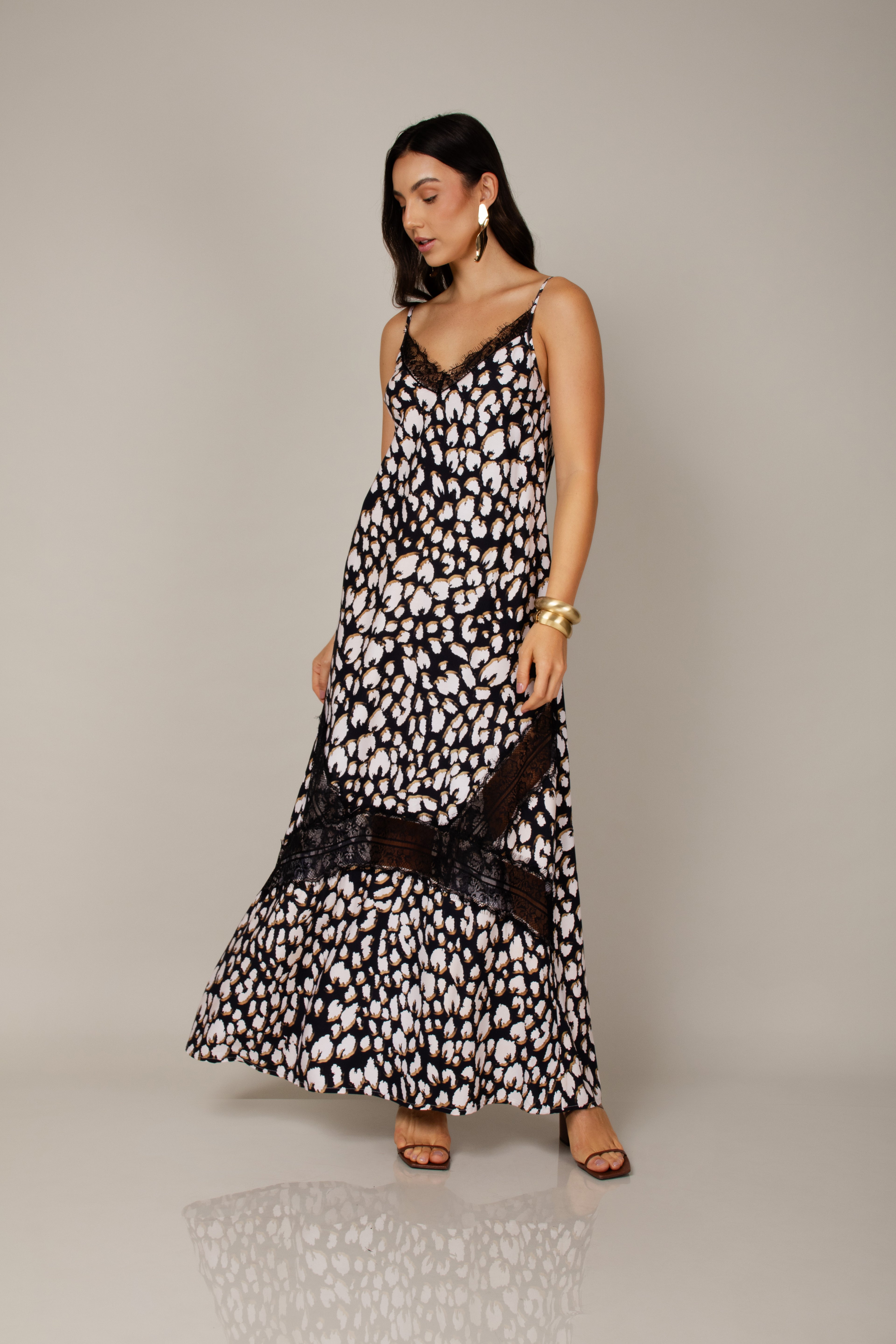 Vestido longo animal print