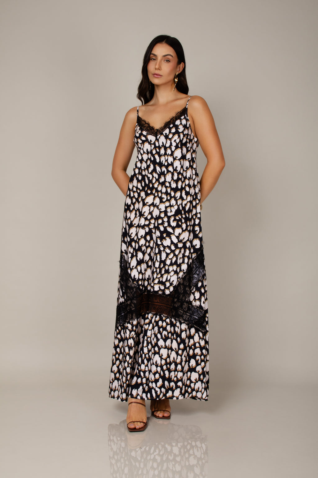 Vestido longo animal print