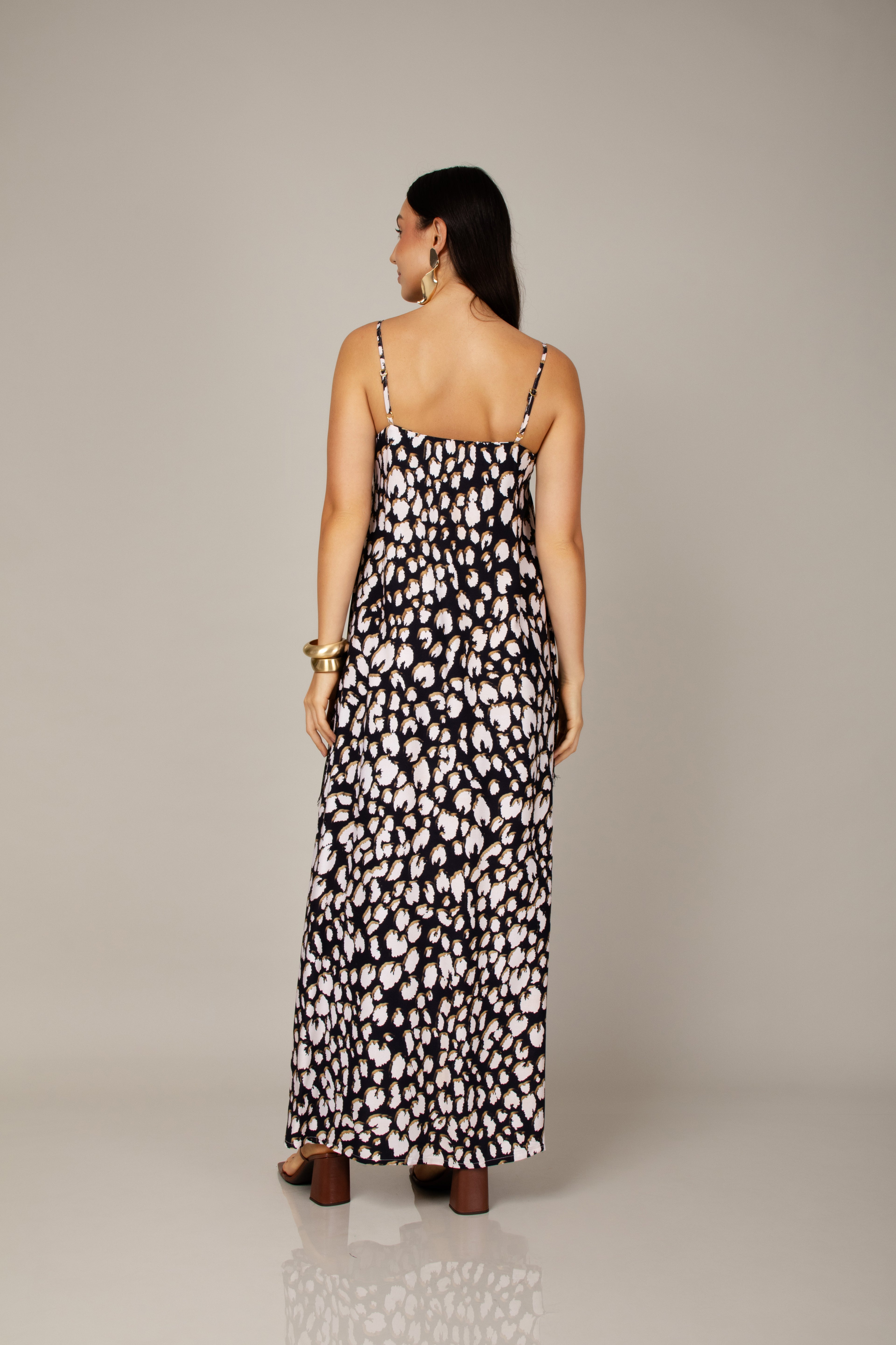 Vestido longo animal print