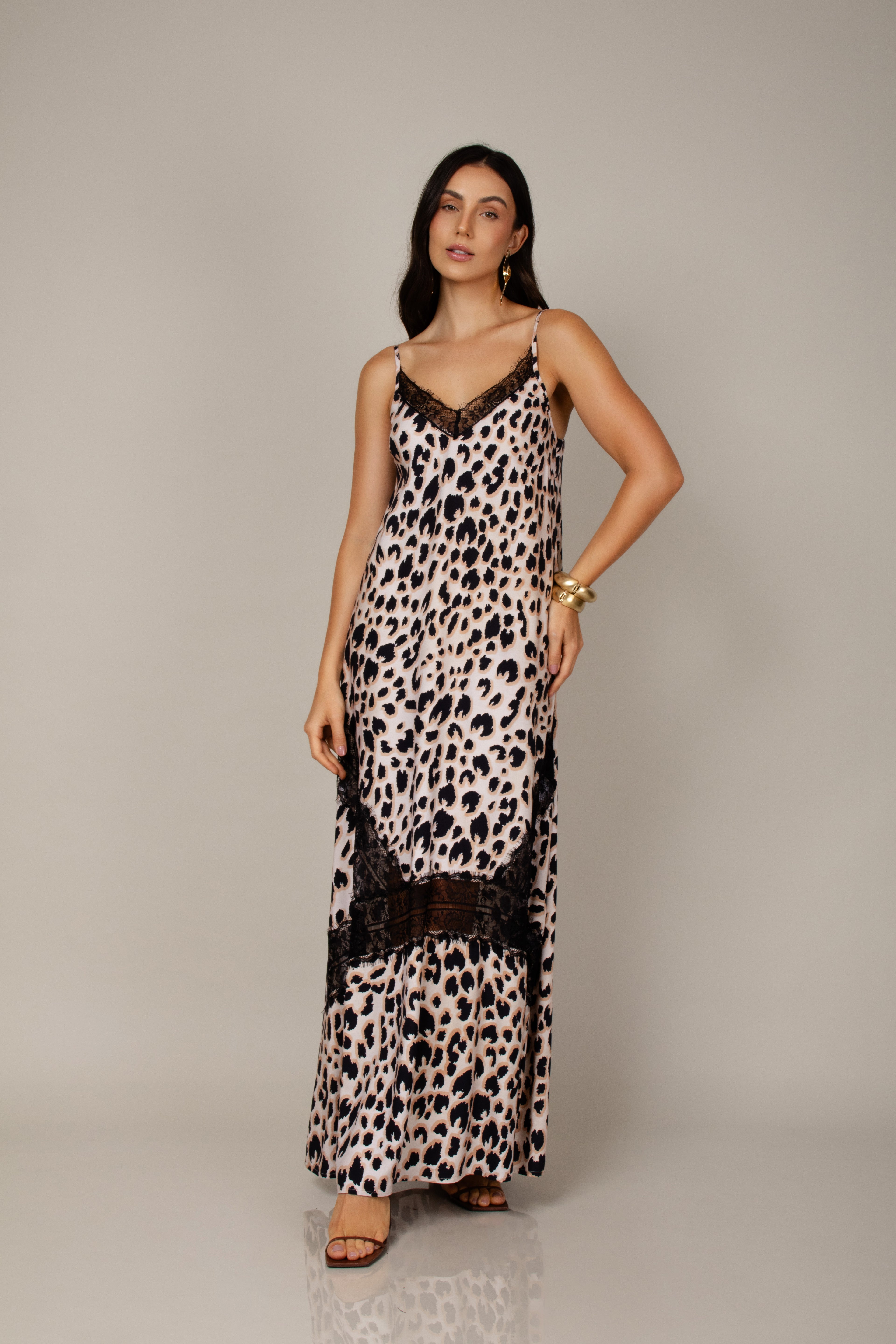 Vestido longo animal print