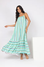 Vestido longo listrado multicolorido