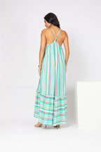Vestido longo listrado multicolorido