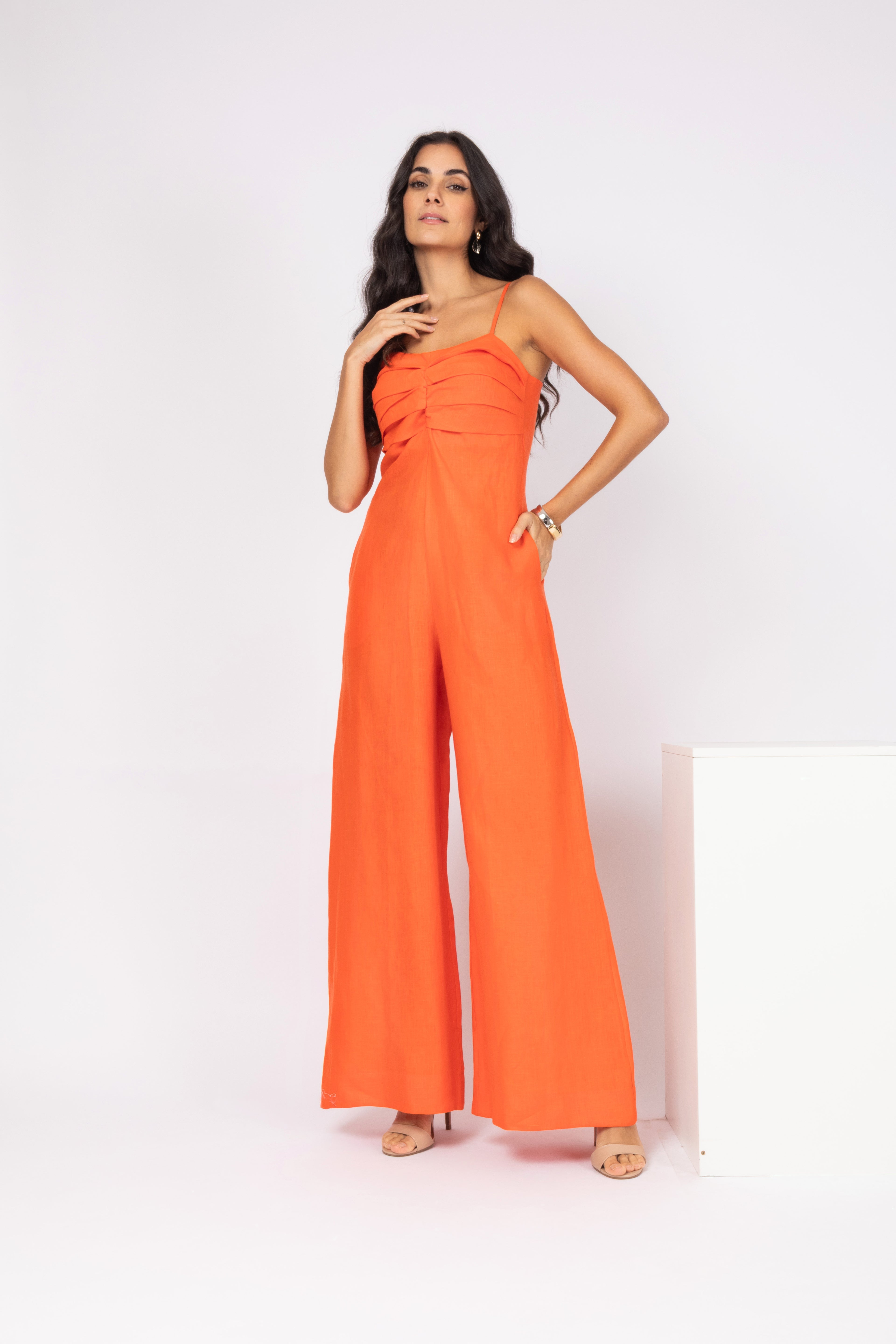 Macacão linho wide leg