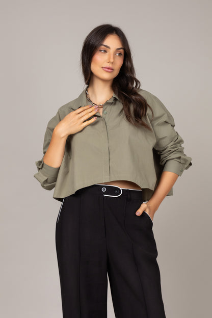 Camisa cropped oversized