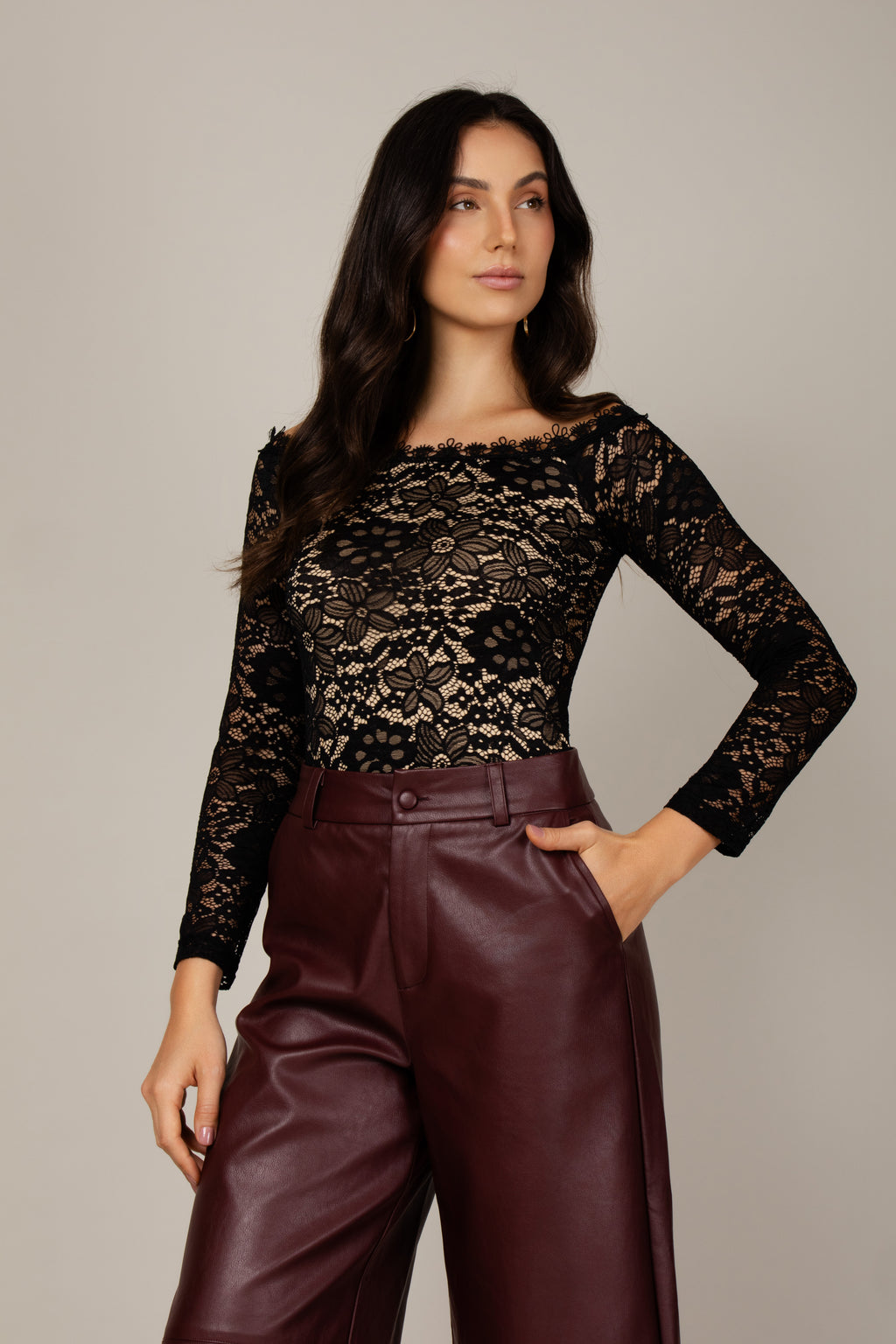 Body renda manga longa