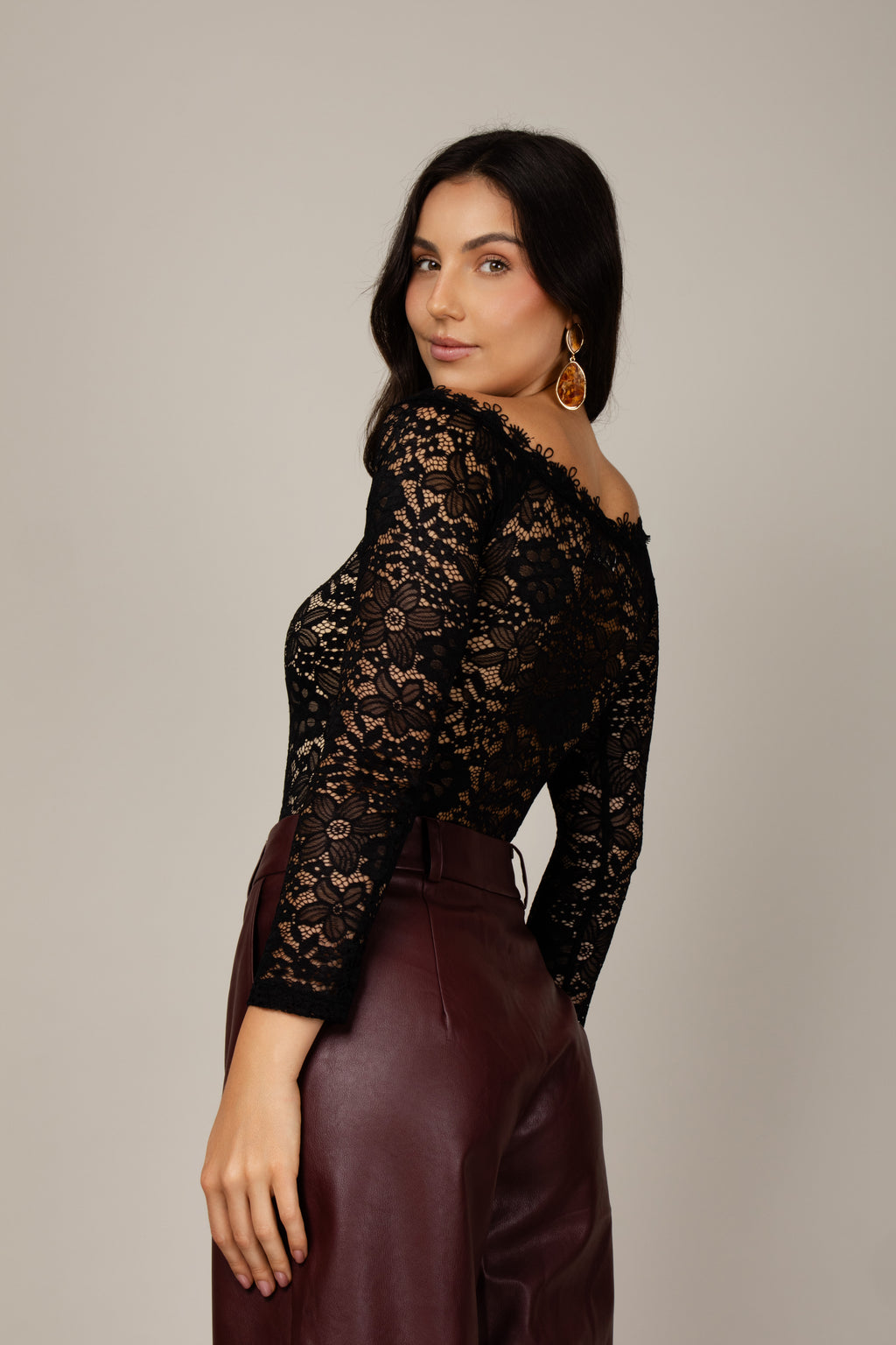 Body renda manga longa