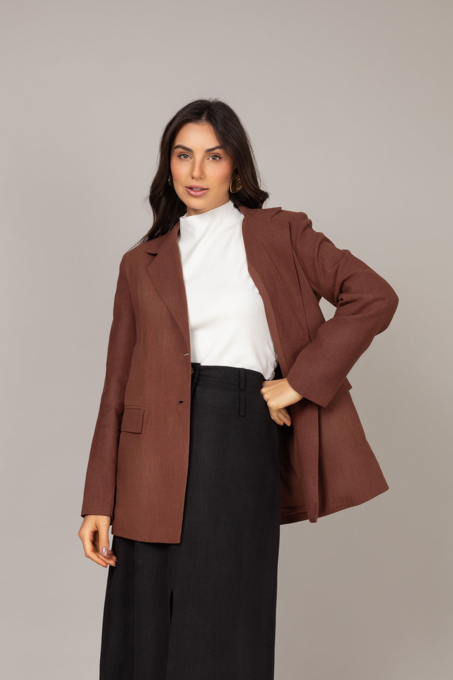 Blazer alongado alfaiataria com ombreiras