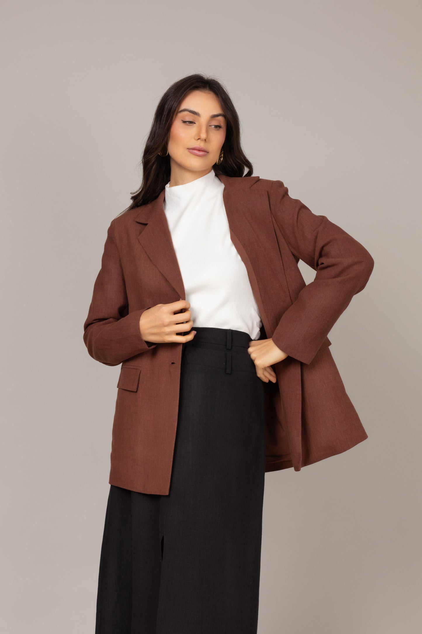 Blazer alongado alfaiataria com ombreiras