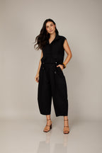 Calça barrel em sarja