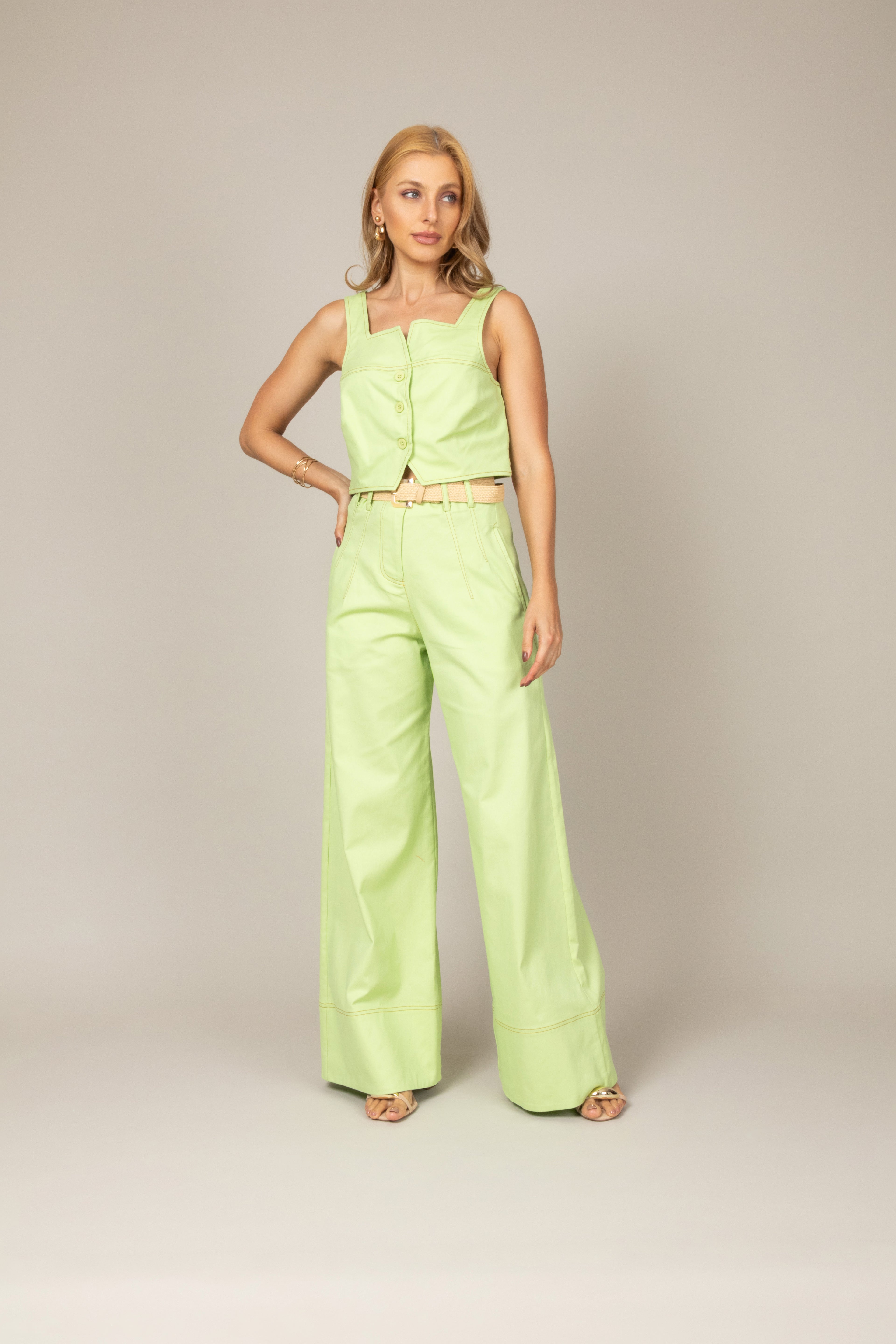 Conjunto cropped e calça wide