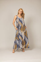 Vestido longo estampado waves