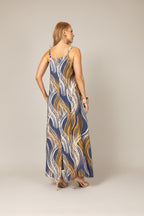 Vestido longo estampado waves