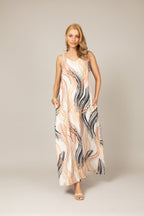 Vestido longo estampado waves