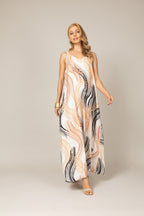 Vestido longo estampado waves